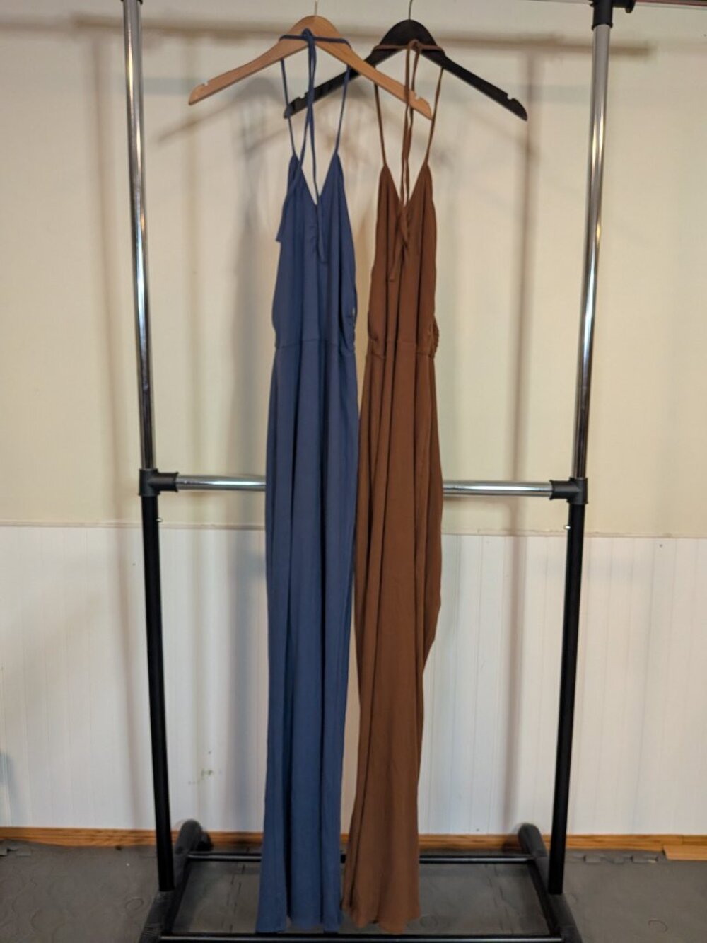 Aerie Womenโs Large Jumpsuit Bundle Ribbed Wide Leg Blue Brown Strappy 2-Piece